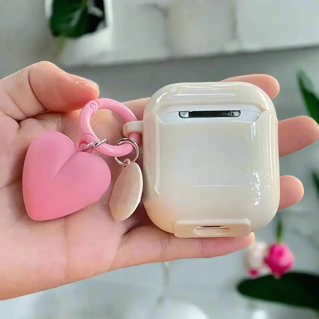 Cute 3D Heart Love AirPods Case – With Pink heart keychain