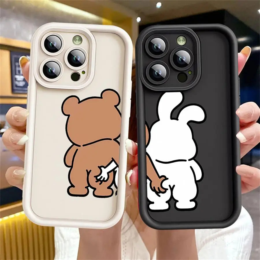 Cute Bear Couple iPhone Case – Soft Silicone & Shockproof
