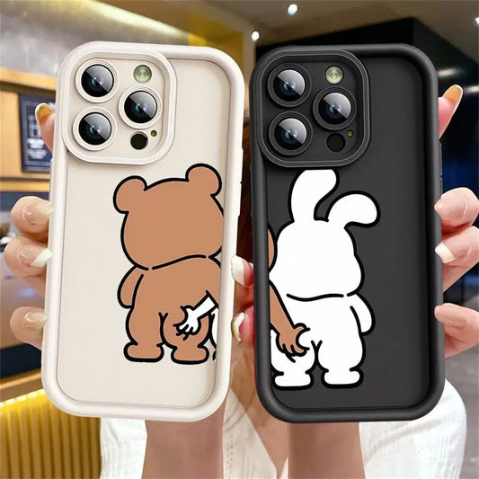 Cute Bear Couple iPhone Case – Soft Silicone & Shockproof