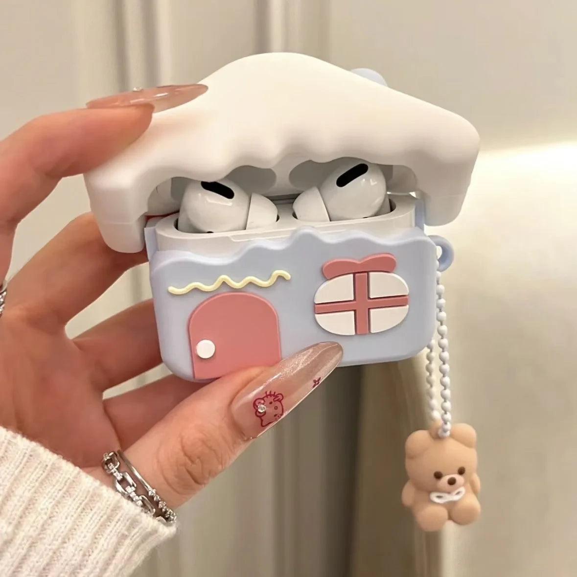 Cute Snow House Bear AirPods Case