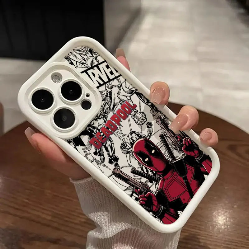 Deadpool Marvel iPhone Case – Shockproof Black TPU Matte Silicone white Cover