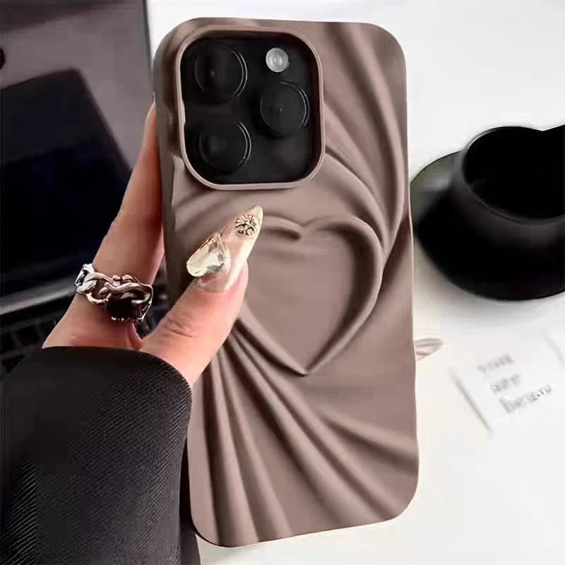 Fashion Fold Wrinkle 3D Love Heart iPhone Case beige