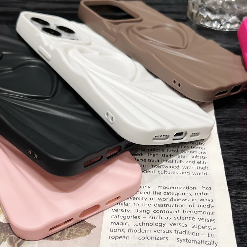 Fashion Fold Wrinkle 3D Love Heart iPhone Case silicon