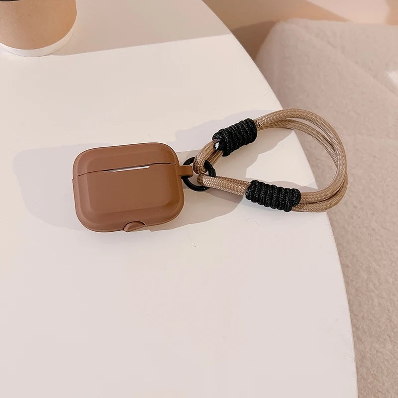 Beige Soft Silicone AirPods Case with Keychain