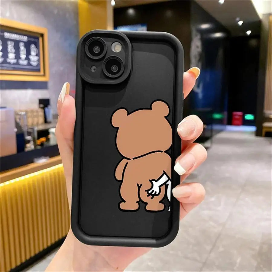 Cute Bear Couple iPhone Case – Soft Silicone & Shockproof - Phonocap