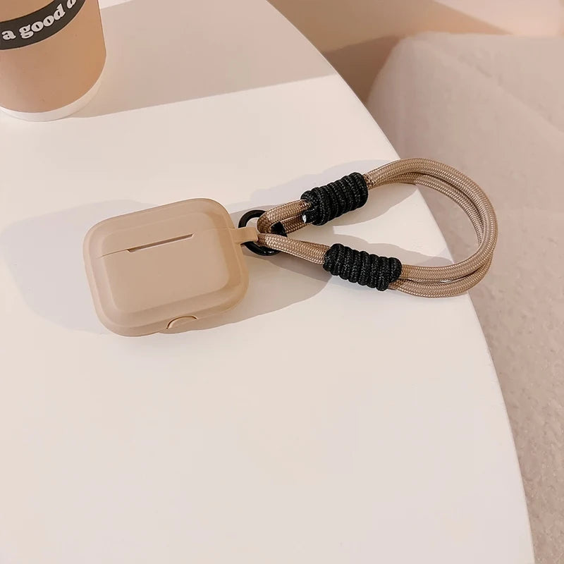beige Soft Silicone AirPods Case with Keychain