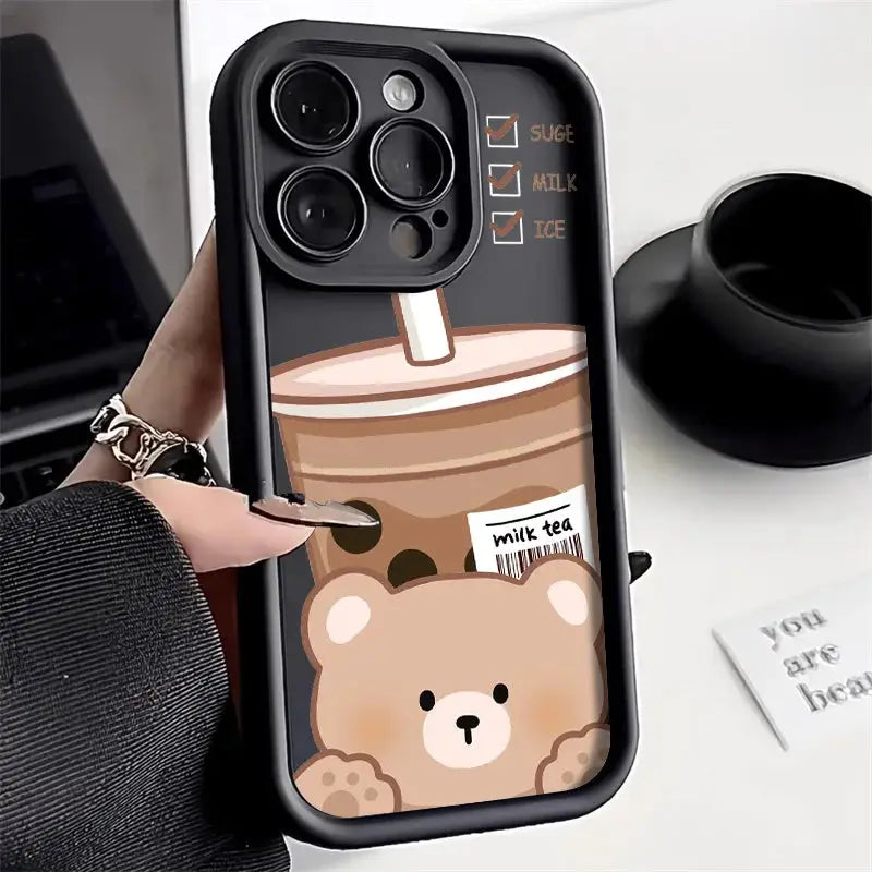 Cartoon Bear iPhone Case -  bubble tea