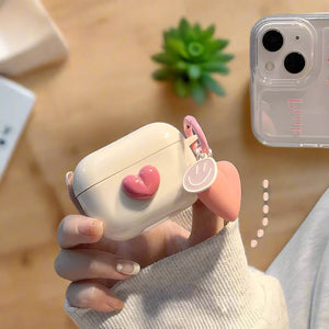 Cute 3D Heart Love AirPods Case pro – With Pink heart keychain