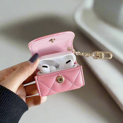 Elegant Leather AirPods Case with Keychain