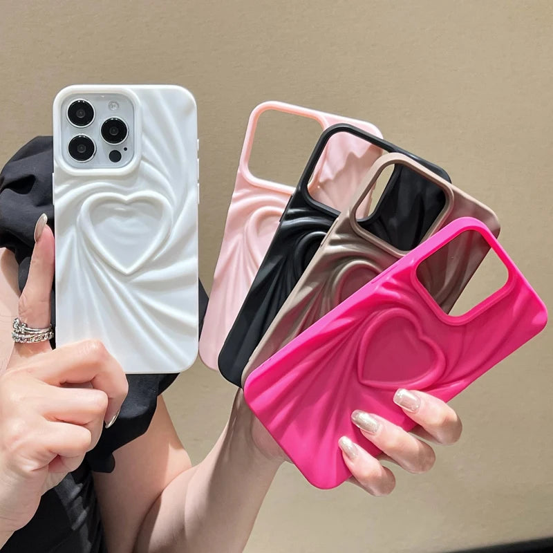 Fashion Fold Wrinkle 3D Love Heart iPhone Case