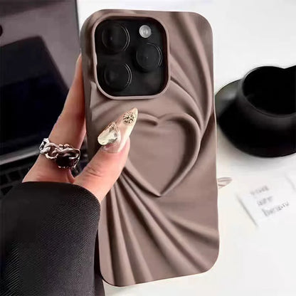 Fashion Fold Wrinkle 3D Love Heart iPhone Case beige 