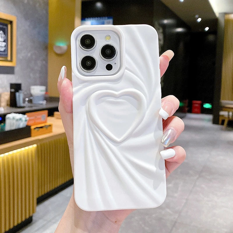 Fashion Fold Wrinkle 3D Love Heart iPhone Case white
