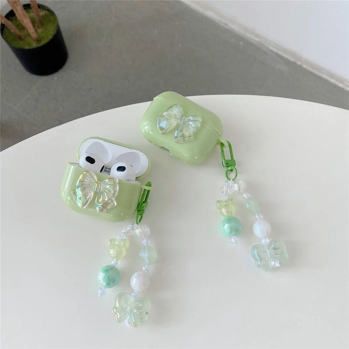 Luxury Butterfly Bow AirPods Case with Keychain green