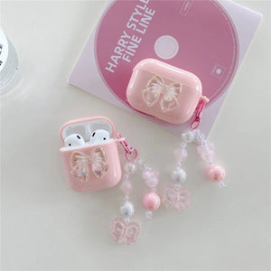 Luxury Butterfly Bow AirPods Case with Keychain pink