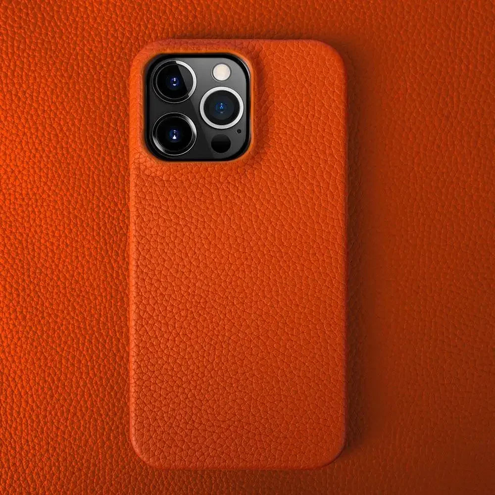 Luxury Handmade Genuine Leather iPhone Case Orange