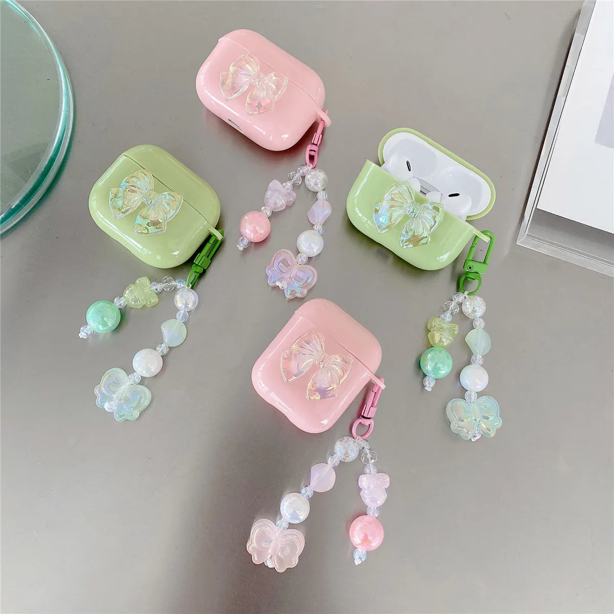 Luxury Butterfly Bow AirPods Case with Keychain – Available in Pink & Light Green