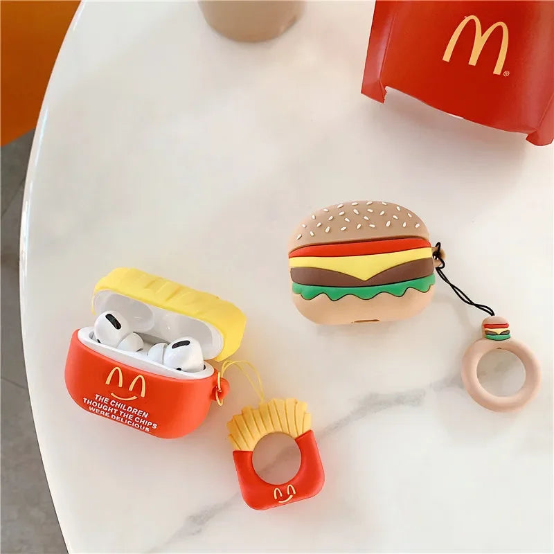 Fast Food AirPods Case – Fun Fries, Hamburger & Popcorn Silicone Cover