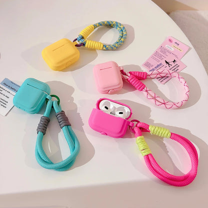 color Soft Silicone AirPods Case with Keychain 