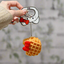 Load image into Gallery viewer, Waffle Design AirPods Case with Cute Cat Keychain Hello Kitty