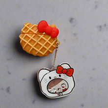 Load image into Gallery viewer, Waffle Design AirPods Case with Cute Cat Keychain - Hello Kitty